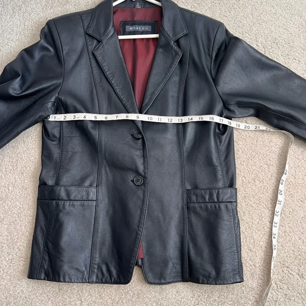 Whet‎ Blu Leather Blazer Jacket Womens Large Black Single Button Red Lining - Picture 10 of 11